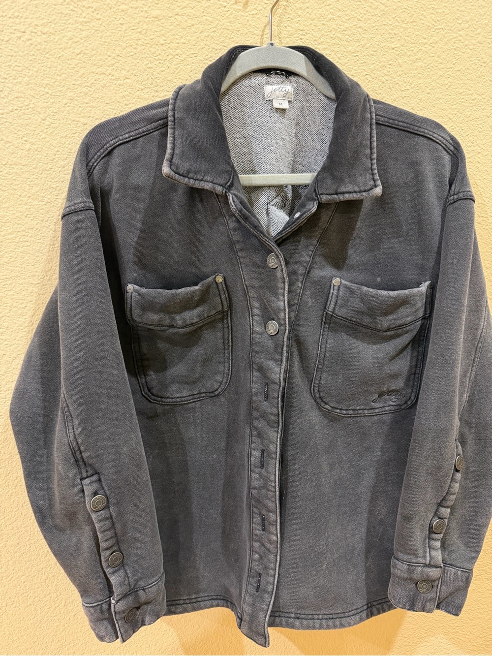 Vintage-Inspired Women's Button Front Jacket - Charcoal Gray